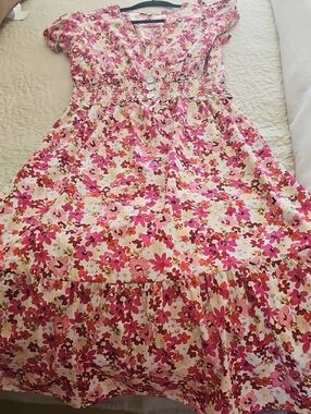 indulge Pink Floral Casual Smocked Waist Dress